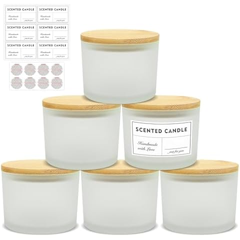 SUPMIND 16oz 3 Wick Candle Jars 6 Pack - Large Empty Frosted Glass Candle Making Jars with Bamboo Lids, with Stickers and Labels, Bulk Candle Jars for Making Candles Containers - Dishwasher Safe Cover