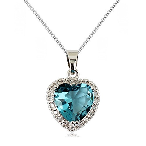 Preisvergleich Produktbild Herz Halskette Anhänger mit Blau Simulierter Aquamarin Österreichische Zirkonia Kristalle 18 kt Vergoldet für Damen 45 cm