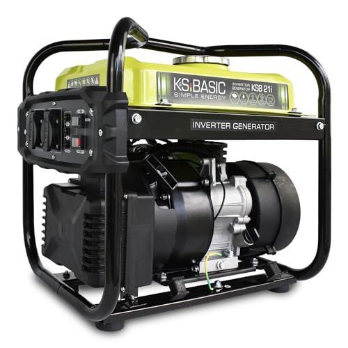 K&S Basic KSB 21i - 4 takt benzin stromgenerator, invertergenerator 2,9 PS mit Automatischer Spannungsregler, Ölmangelsicherung, Abgasnorm EURO V, 2000W, 2x16A (230V) für Camping und Angeln