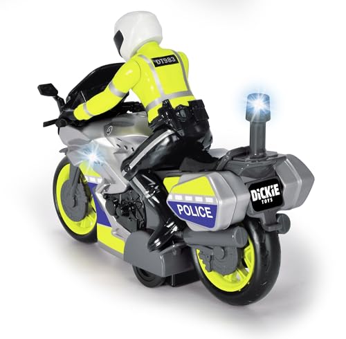 Dickie Toys Polizeimotorrad Kinderspielzeug (17 cm) - Yamaha Polizei Spielzeug mit Figur, Blaulicht & Sirene, Friktionsantrieb, Fahrzeuge ab 3 Jahren - 203712018