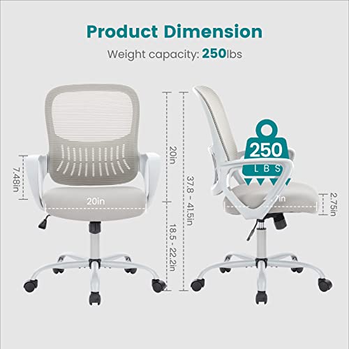 Smug Office Chair1 Mid Back Ergonomic Mesh Computer Desk Larger Seat, Executive Height Adjustable Swivel Task Chair With Lumbar Support Armrest For Women Adults, Grey #TOP4