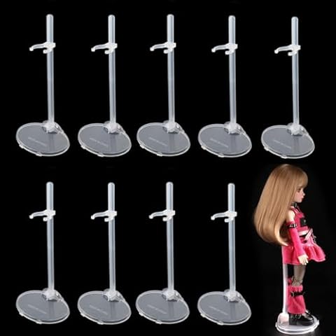 BieFuDan 10Pcs Adjustable Doll Stands Display Holders, Action Figure Stand Toy Doll Accessories, Transparent Plastic Mini Doll Display Stand Support for 11 to 13 Inch Dolls Cover