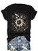 AIMSEN Womens Moon Graphic Tees Crew Neck Summer Vintage Wildflower Shirts Cute Tshirt B-Black