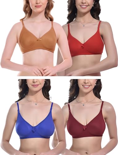 Image of FIMS - Fashion is my style Women Cotton Blend Non-Padded Bra Non-Wired Mould Seamless Cup Solid Bras Cup-B Pack of 1, Multicolor