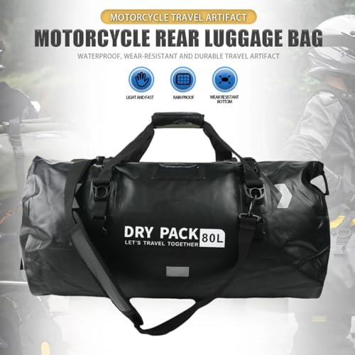RATSTONE Motorrad Tasche,Motorrad Hecktasche Gepäckrolle,Wasserdicht,Großes Fassungsvermögen 80 Liter,Geeignet Für Motorräder,Wandern,Radfahren,Reisen,Camping,Outdoor,Kajakfahren(Schwarz)