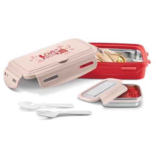 Image of MILTON Aroma Tiffin Big I Inner Steel, PU Insulated 500 ml I Leak Proof with Side Lock I Tiffin Box for School I Red