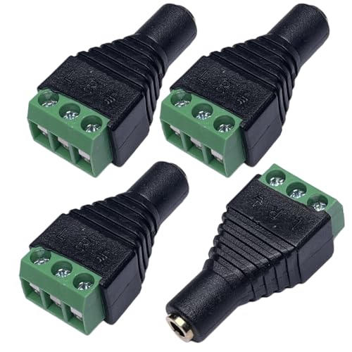 3.5mm Stereo TRS Female Jack to AV Screw Audio Terminal, Solder-Free, Quick Screw Connection for DIY, Test, Measurement, Surveillance, Engineering, 3-Screw Terminal Block Headphone Connector (4 Pack)