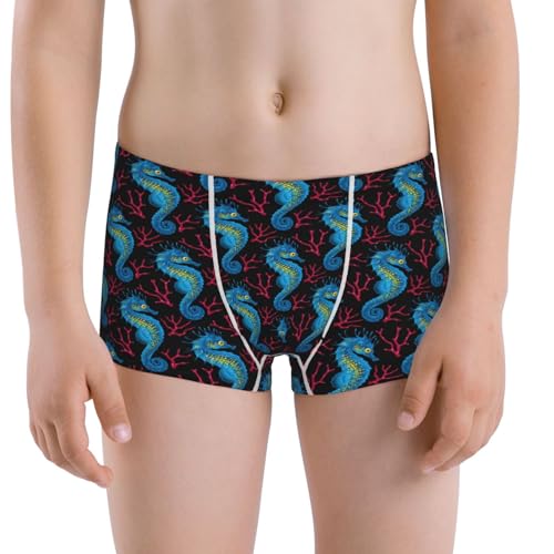 Boys' Cotton Boxer Brief Soft Underwear-Blue Seahorse