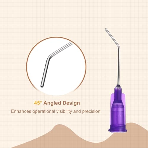 Agujas luer lock moradas de punta curvada de 45° contra el goteo de pegamento 4