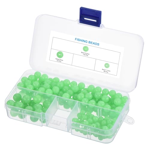 PATIKIL 6/8/10mm Glow Fishing Beads Assortment, 220Pcs Soft Plastic Round Rubber Luminous Fishing Bait Eggs Rig Bead Tackle Lures Accessories with Storage Box