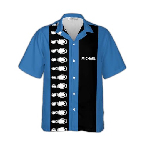DnDeez Retro Bowling Shirts 1950s Casual Short Sleeve Custom Vintage Bowling Shirts Summer Personalized Name Retro1 Blue Small