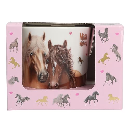 Depesche Miss Melody Pferde-Becher mit Geschenkbox Doppel-Pferdemotiv Goldveredelung Weiß Keramik 250ml