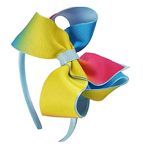 Hair band for girl - bow - colored ribbon - shaded - rainbow - original gift idea - light blue color - Image 3