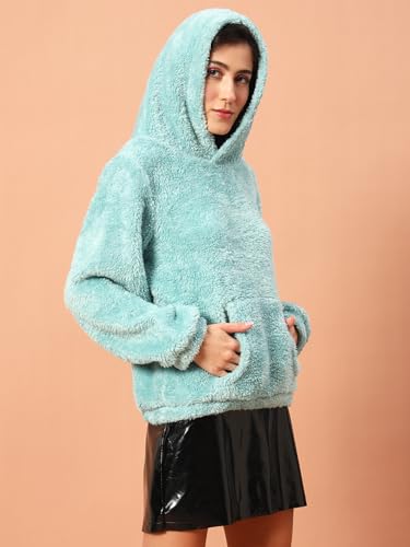 Image of THE DRY STATE Women's Basic Fit Teddy Fur Hoodie with Kangaroo Pocket