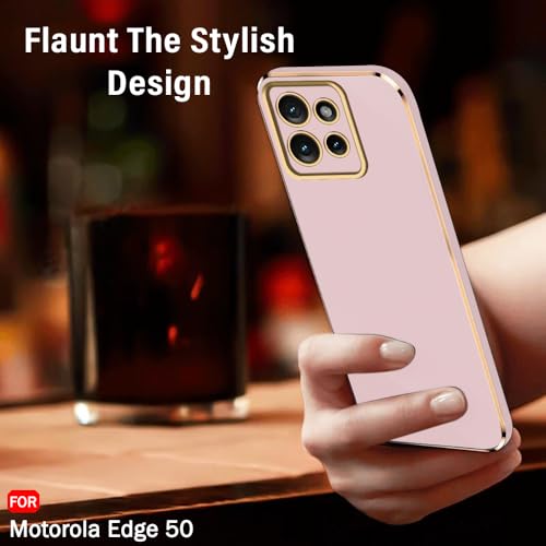 Image of TheGiftKart Luxurious Golden-Plated Back Cover Case for Motorola Moto Edge 50 5G | Raised Lips for Camera & Screen Protection | Shockproof Design | Stylish Back Cover for Moto Edge 50 5G (TPU, Pink)