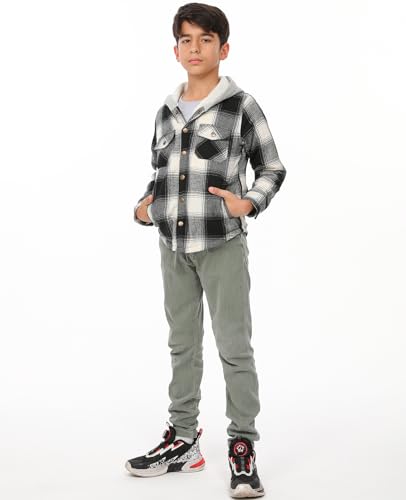 ZENTHACE Kids Boys Girls Sherpa Lined Flannel Shacket Jacket,Hooded Plaid Snap Shirt,Fall Winter Playwear 6