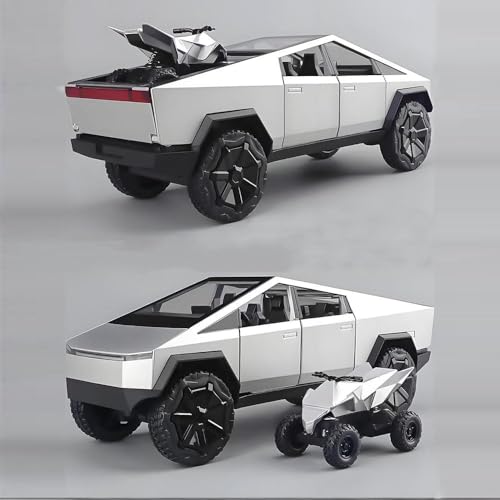 Image of 1:32 Tesla CyberTruck - Silver Alloy Diecast Pullback Metal Car Toy with Sound Light & Opening Doors - Best Gift Toy for Kids