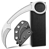 Canku C1102 Tactical Knife D2 Blade, Stainless Steel Handle for Outdoor Hunting, Survival, Tactical and EDC, Fixed Blade Karambit Claw Knife with K Sheath (Silver)
