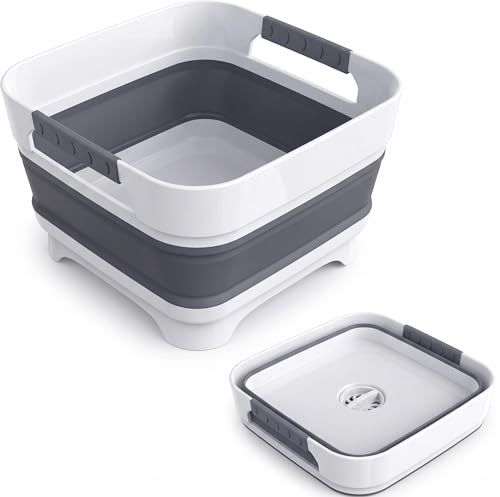 Image of 2.4 Gal(9L) Collapsible Wash Basin with Drain Plug,Dishpan for Soaking Baby Bottles,Portable Sink Tub,Ice Beverage Tubs for Camping, Vegetable Washing, RV(Gray)