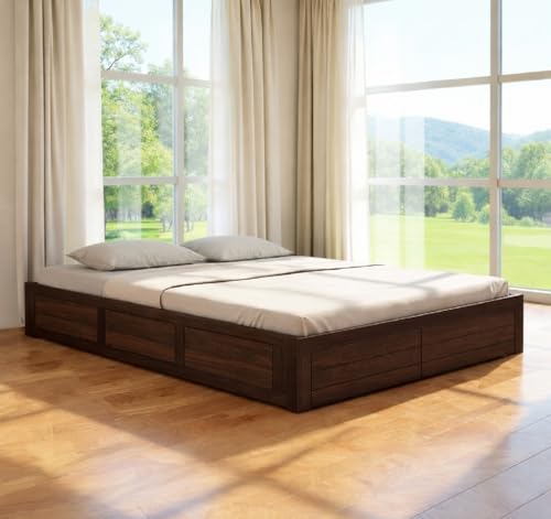 Image of Amazon Brand - Solimo Solid Sheesham Wood King Size Bed with Box Storage | Wooden Double Bed Cot Without Headboard | Storage Bed Frame for Bedroom Furniture (Walnut Finish)