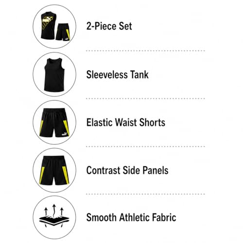 Image of PUMA Active Boys Shorts Set - 2 Piece Dry Fit Sleeveless Basketball Boys Athletic Shirts and Boy Shorts Matching Set (4-16)
