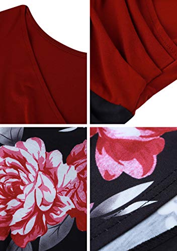 OMZIN Women's Summer 1950s Vintage Dress Wrap V Neck Cap Sleeve Dress Cocktail Swing Dress A-Line Flared Midi Dress3