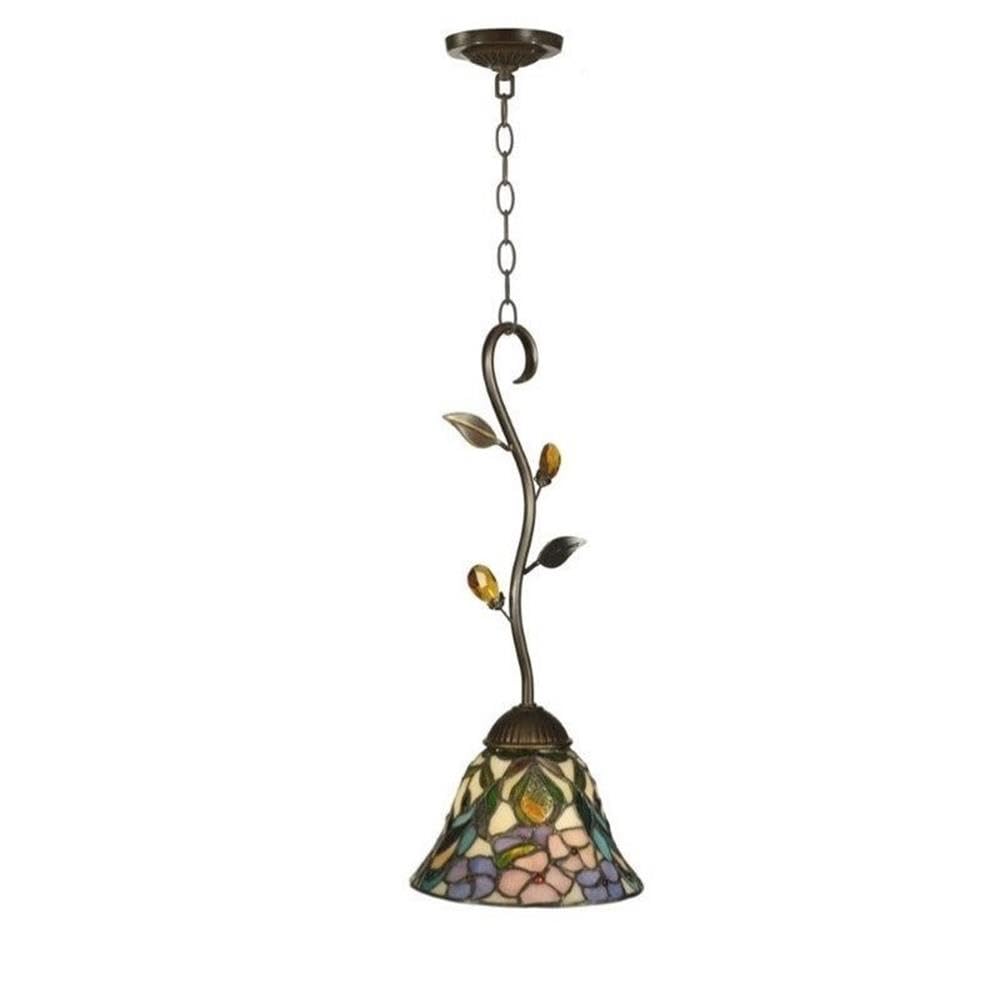Lamps TH90217 Crystal Peony Light Fixture, Antique Golden Sand and Art Glass Shade, 17.25x7.00x7.00