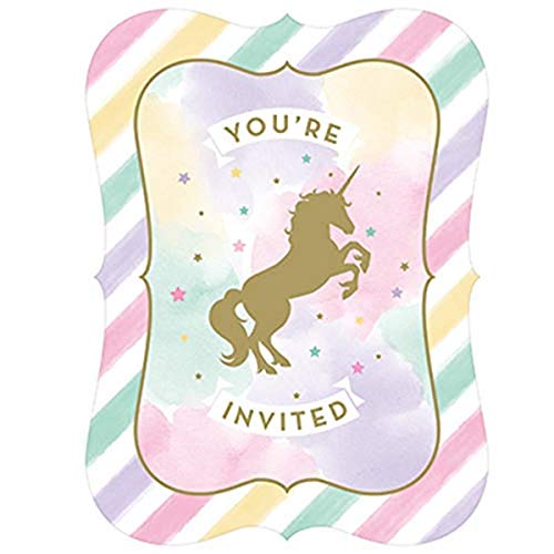 Creative Converting Sparkle Unicorn Invitations 8 ct Multicolored 6 x 4