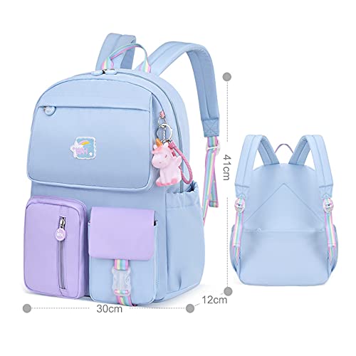 Barakara Mochila para crianças, Mochila escolar leve e bonita com Pingente Unicórnio, Mochila grande