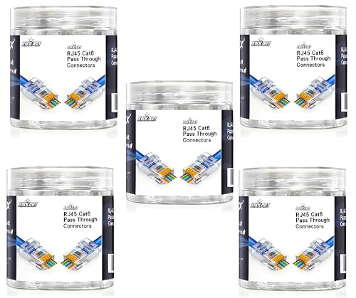 Image of XIKKART Cat6 Passthrough Connectors 500 PCS | RJ45 Pass Through Plug for Cat6 Cat5e Ethernet Cable | Gold Plated 8P8C Ends for LAN Network Router Patch Cable | Easy Crimp Passthrough Connectors