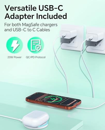 Image of 2 Pack 15W Magnetic Wireless Charger Fast Charging Pad with 20W Adapter and 6FT Cables for iPhone 17 /16 /15 /14 /13 /12 Series /AirPods 3 /2 /Pro Apple Chargers for Travel /Office /Home