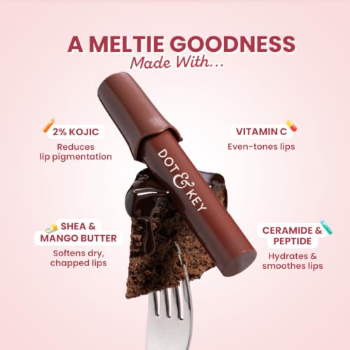 Image of Dot & Key Meltie Lip Balm SPF 50+ With 2% Kojic & Vitamin C | Hydrates Dry, Chapped Lips, Lightens Pigmentation, Brightens Lips | With Shea & Mango Butters, Peptide Infused | Cocoa Creme | 4g