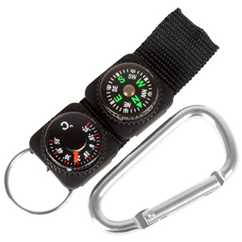 1 Pack 3-in-1 Black Mini Carabiner Compass Keychain Thermometer Hanger Survival Emergency Life