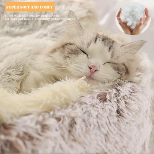 Image of Cature Cat Bed for Indoor Cats | Cozy Cat Cave Bed for Kittens & Puppies | Calming Covered Small Dog Bed | Fluffy Warm Washable Anti-Slip