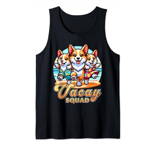 Funny Vacay Squad Cute Corgi Family Vacation Match Trip Débardeur
