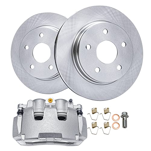 Image of Detroit Axle - Front Disc Rotors Passenger Side Brake Caliper Replacement | for 2009-2018 Ram 1500, 2019-2022 Ram 1500 Classic - 3pc Set