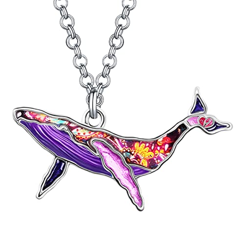 BAMAY Smalto Lega Collana Balena Novità Pendenti Oceano Pesce Ciondolo Animali Marini Gioielli Balena Regali per Donne Ragazze (Viola)