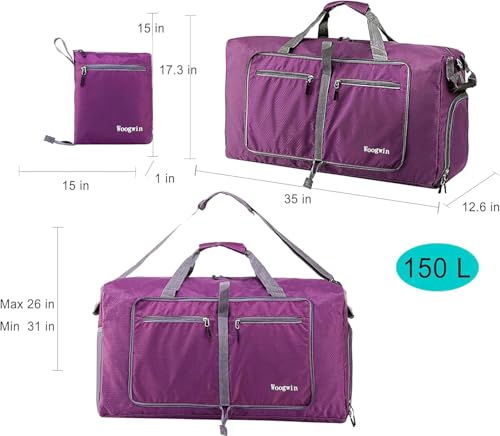 Image of Woogwin Travel Duffel Bag Large Foldable Waterproof Overnight Bag for Beach Swim Bags Pool Sports Gym