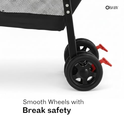 Image of OBABY Stroller with Reclining Seat, Adjustable Canopy, Safety Harness, Smooth Wheels, Compact Folding Design (Small-Darkgrey)