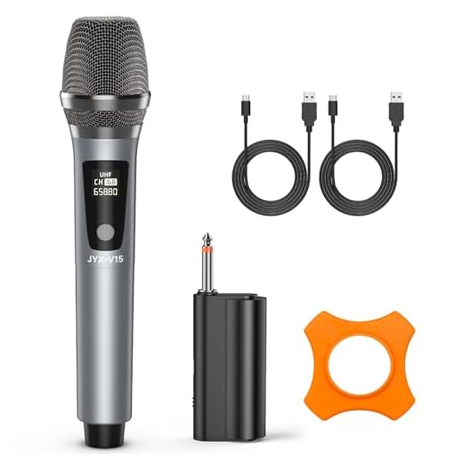 JYX Wireless Microphone for Singing, Professional UHF Metal Handheld Dynamic Mic System with Rechargeable Receiver 1/4''(6.35mm) Plug, for PC Amplifier,YouTube,Karaoke Speaker,Party,Speech