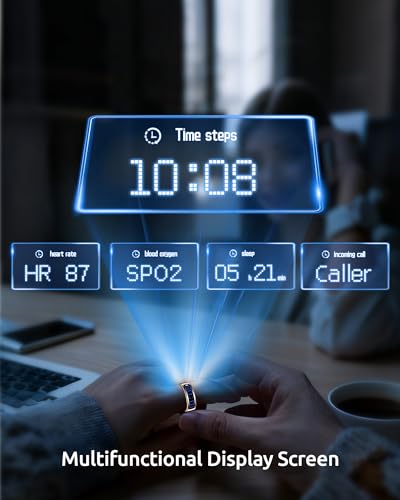 Image of Smart Ring for Women & Men with Display, Health Ring with Heart Rate, Sleep Monitor, IP68 Waterproof Fitness Ring, Fitness Tracker Ring, No APP Fee for iPhone and Android (Rose Gold, 9#)