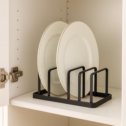 Image of Dish Rack Organizer for Kitchen - 5 Compartment Countertop Dish Drying Rack, Space-Saving Black Iron Dish Drainer Rack, 8.5 x 5 x 4 Inches