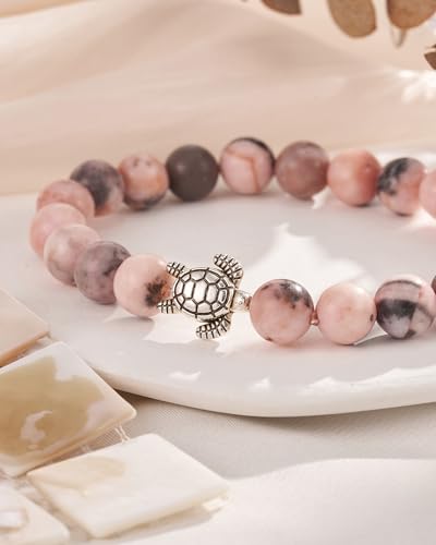 Turtle Gifts for Women - Pink Zebra/Turquoise Stone Turtle Charm Bracelet4