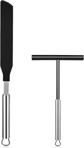 Cabilock Esparcidor de crepé y espátula: Esparcidor de crepé de acero inoxidable y kit de espátula de crema para pastel en forma de T Herramienta de