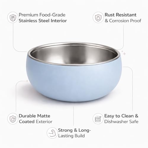 Image of Premium Stainless Steel Baby Feeding Bowl with Soft Silicone Cover | Non-Slip Grip, BPA Free & Food-Grade | Safe Feeding Bowl for Infants & Toddlers | Durable, Easy to Clean (Pastel Blue)