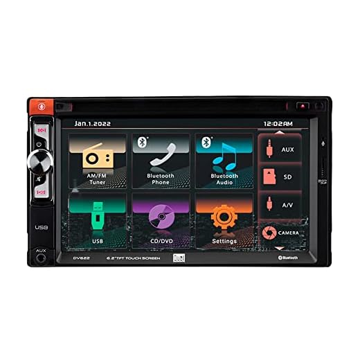 Dual Electronics DV622 6.2" Multimedia Touch Screen Double DIN Car Stereo Receiver, Siri/Google Voice Assist, Bluetooth, CD/DVD, USB and microSD Inputs