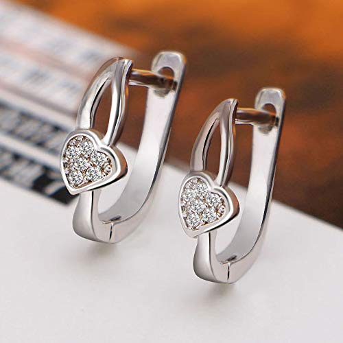 Worry-Free 14K Silver Plated Polished Smooth Heart CZ Latch Back Clasp Earrings2