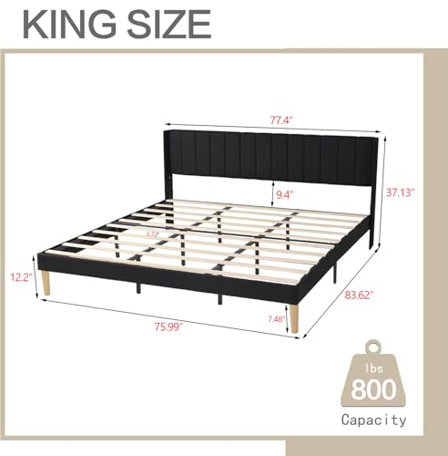 Image of AGARTT Upholstered Platform Bed Frame King Size with Headboard and Footboard /Wooden Slats Support /No Box Spring Needed /Easy Assembly,Black Linen