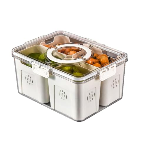 Mucshim Frutero para nevera grande de pícnic, almacenamiento de alimentos, caja transparente para aperitivos en la cocina, 4 compartimentos