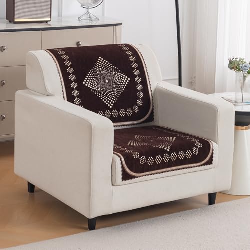 Image of HOKIPO Sheesh Brown Premium Chenille Jacquard Sofa Cover for 1 Seater for Seat & Back, 'Royal Aangan Series' (IN-1006-L5*2)